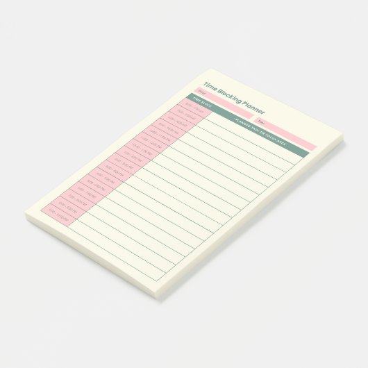 Minimal Time Blocking Planner Pink Layout Post-it® Notes (Schuin)
