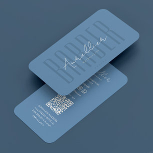 Minimal Travel Barber Dusty Blue Barbershop Script Visitekaartje