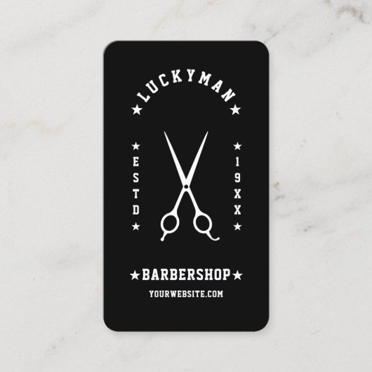 Minimal Travel Barber Schaar Barbershop Zwart Visitekaartje (Voorkant)