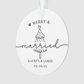 Minimal Tree Merry en Married Pas getrouwd Christm Ornament (voorkant)