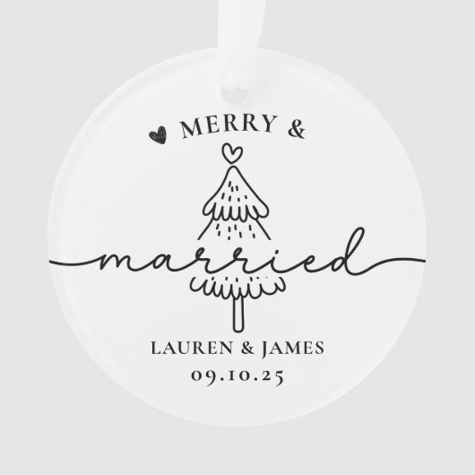 Minimal Tree Merry en Married Pas getrouwd Christm Ornament (voorkant)