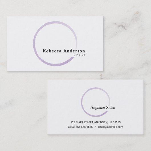 Minimal Trendy Paarse Waterverf Circle Visitekaartje (Voorkant / Achterkant)