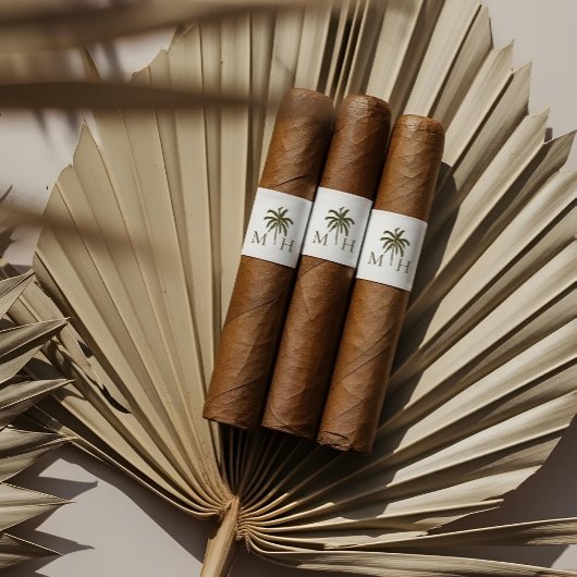 Minimal Tropical Palm Tree Monogram Cigar Bands Etiket