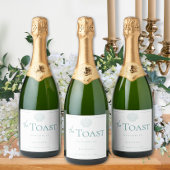 Minimal Typography Aqua & White Seashell Wedding Sparkling Wijnetiket