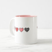 minimal valentine hearts / “cute love pattern” tweekleurige koffiemok (Voorkant links)