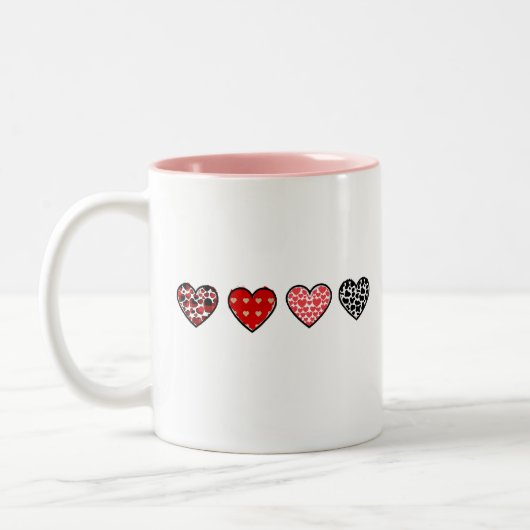 minimal valentine hearts / “cute love pattern” tweekleurige koffiemok (Links)