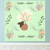 Minimal vase, feathers and floral boho art- canvas afdruk (Insitu (Houten vloer))