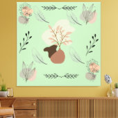 Minimal vase, feathers and floral boho art- canvas afdruk (Insitu (Woonkamer))