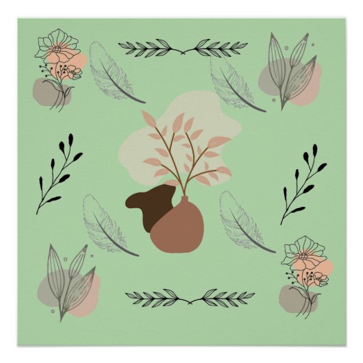 Minimal vase, feathers and floral boho art- perfect poster (Voorkant)