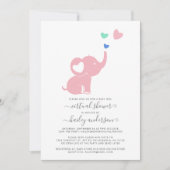 Minimal Virtual Baby shower Pink Girl Elephant Kaart (Voorkant)