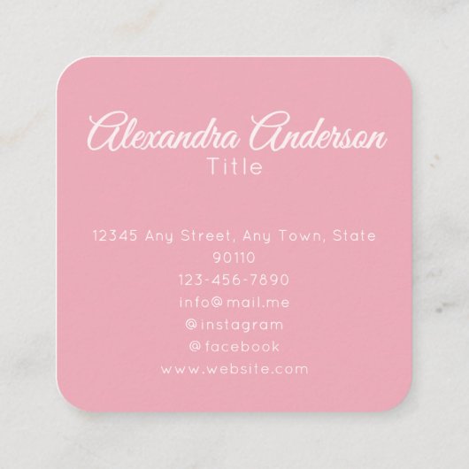 Minimal Voeg je Logo Blush Pink Calligrafie toe Vierkante Visitekaartje (Achterkant)