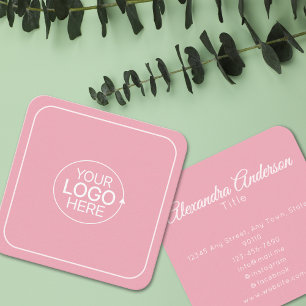 Minimal Voeg je Logo Blush Pink Calligrafie toe Vierkante Visitekaartje