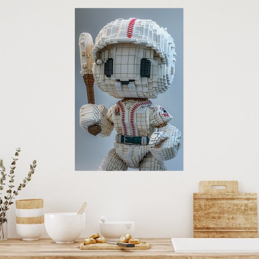 Minimal Voxel Athlete in White Uniform – Baseball Poster (Keuken)