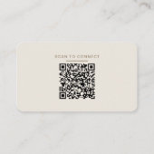 Minimal Warm Beige Linen Texture QR Code Freelance Visitekaartje (Achterkant)