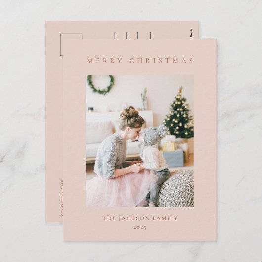 Minimal Warm Reddish Brown Merry Christmas Photo Feestdagenkaart (Voorkant / Achterkant)