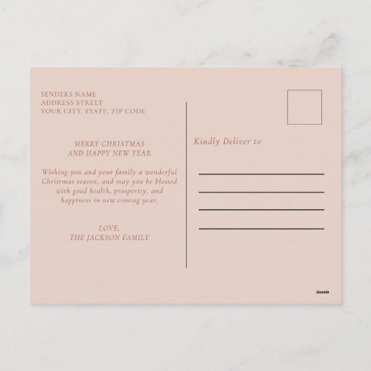 Minimal Warm Reddish Brown Merry Christmas Photo Feestdagenkaart (Achterkant)