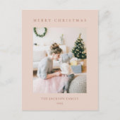 Minimal Warm Reddish Brown Merry Christmas Photo Feestdagenkaart (Voorkant)