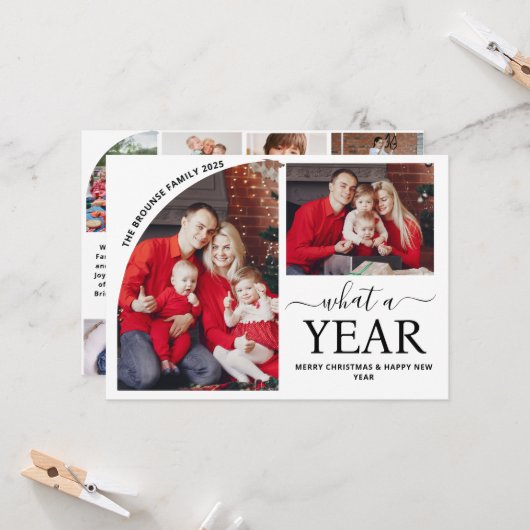Minimal Wat een jaar Multi Photo Collage Kerstmis Kaart (Voorkant / Achterkant in situ)