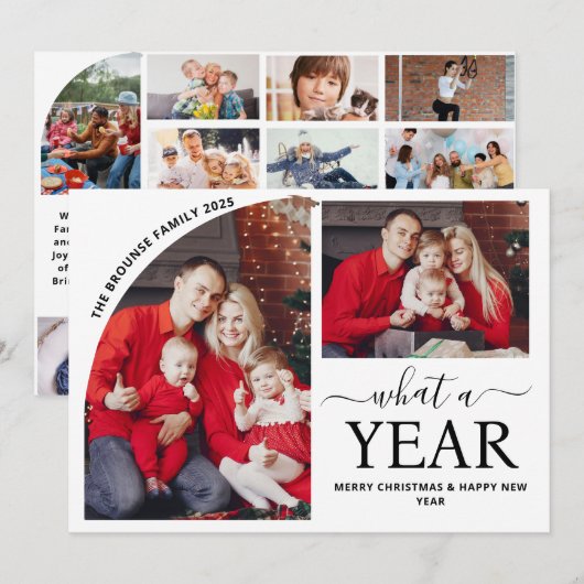 Minimal Wat een jaar Multi Photo Collage Kerstmis Kaart (Voorkant / Achterkant)
