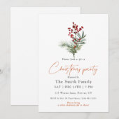 Minimal Watercolor Berry Christmas Party Kaart (Voorkant / Achterkant)