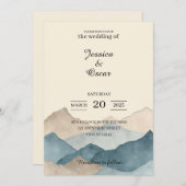 Minimal Watercolor Mountain Wedding Invitation Kaart (Voorkant / Achterkant)