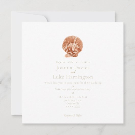 Minimal Watercolor ScaIlop Shell Invitation Kaart (Voorkant)