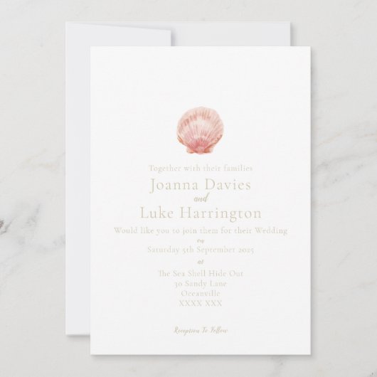 Minimal Watercolor Scallop Shell (Pink) Invitation (Voorkant)