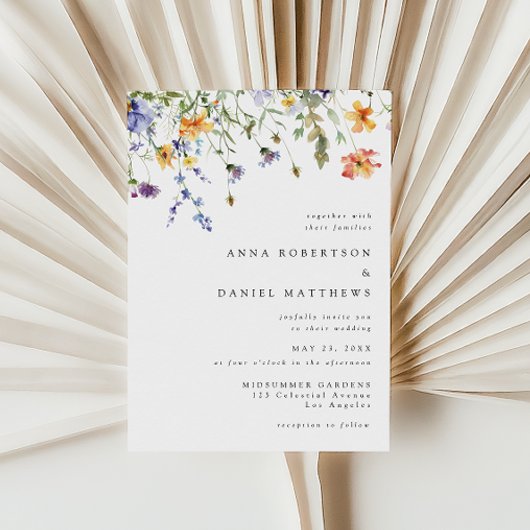Minimal Watercolor Wildflower Wedding Invitation Kaart