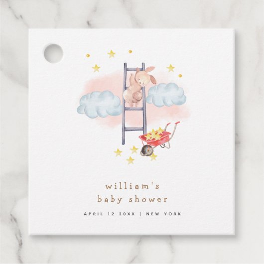 Minimal Waterverf Boho Bunny Stars Baby shower Bedankjes Labels (Voorkant)