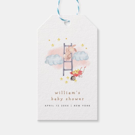 Minimal Waterverf Boho Bunny Stars Baby shower Cadeaulabel (Voorkant)