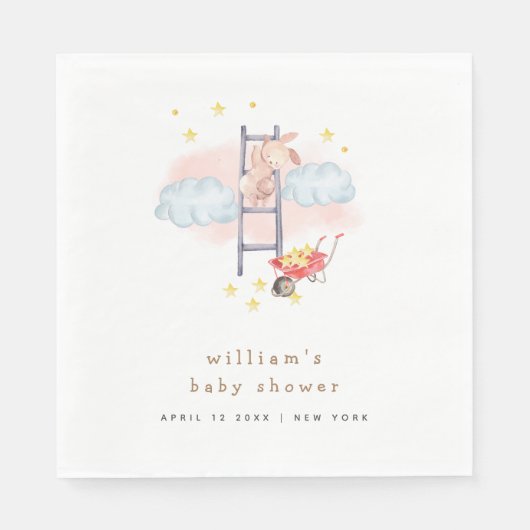 Minimal Waterverf Boho Bunny Stars Baby shower Servet (Voorkant)