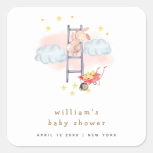 Minimal Waterverf Boho Bunny Stars Baby shower Vierkante Sticker