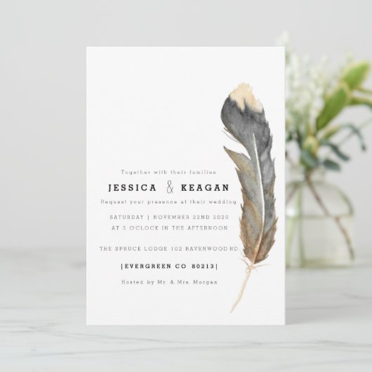 Minimal Waterverf Feather Repetial Dinner Invite Kaart (Staand voorkant)