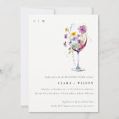 Minimal Waterverf Floral Wine Glass Verloving Kaart (Voorkant)