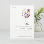 Minimal Waterverf Floral Wine Glass Verloving Kaart (Staand voorkant)