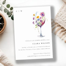 Minimal Waterverf Floral Wine Glass Vrijgezellenfe