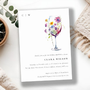 Minimal Waterverf Floral Wine Glass Vrijgezellenfe Kaart