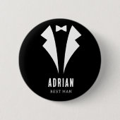 Minimal Wedding Best Man Name Black Tuxedo Ronde Button 5,7 Cm (Voorkant)