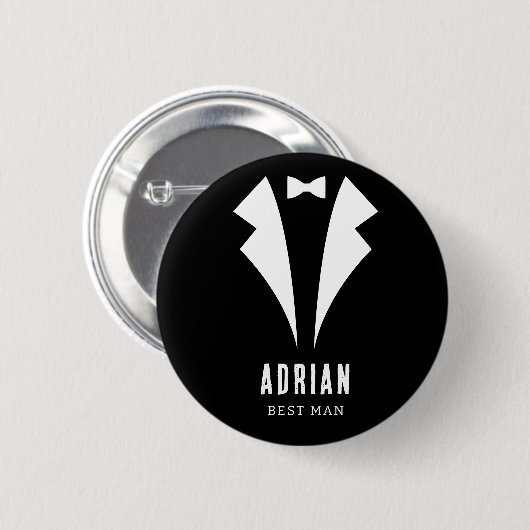 Minimal Wedding Best Man Name Black Tuxedo Ronde Button 5,7 Cm (Voorkant /achterkant)