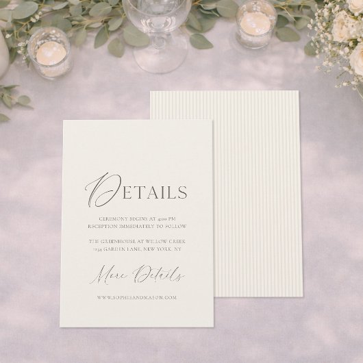 Minimal Wedding Details Card | Neutral Classic Kaart
