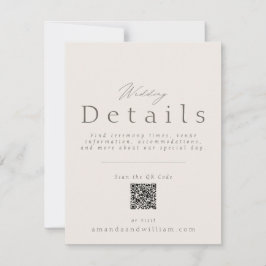 Minimal Wedding Details Card with QR Code Kaart