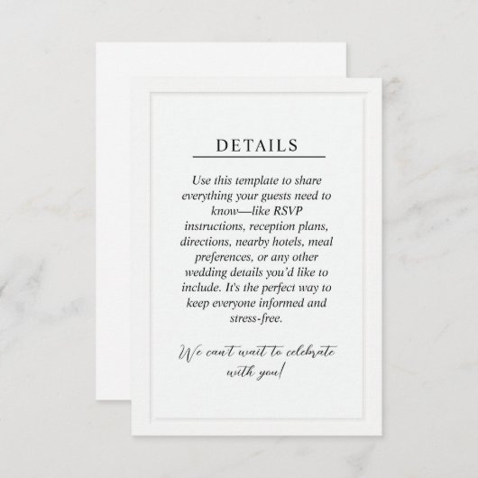 Minimal Wedding Details Enclosure Card Informatiekaartje (Voorkant / Achterkant)