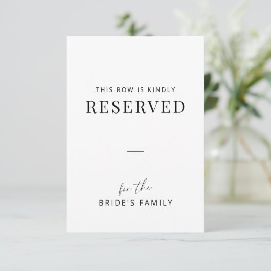 Minimal Wedding Family Reserved Row Tag (Staand voorkant)