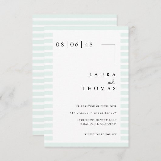 Minimal Wedding Invitation Card with Stripe Border Kaart (Voorkant / Achterkant)