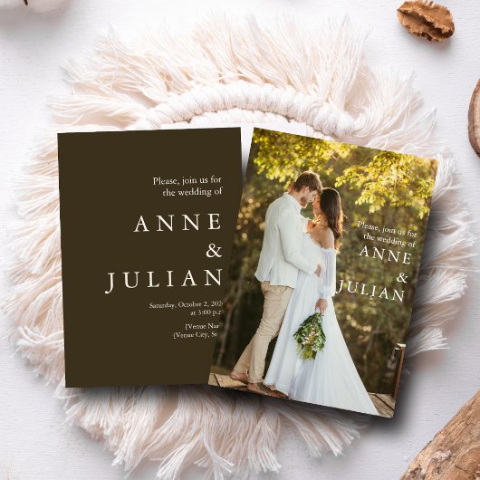 Minimal wedding invitation with 2 photos & QR Code Kaart