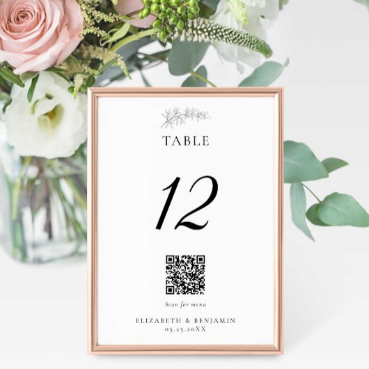 Minimal Wedding QR Code Menu Elegant Black White Kaart