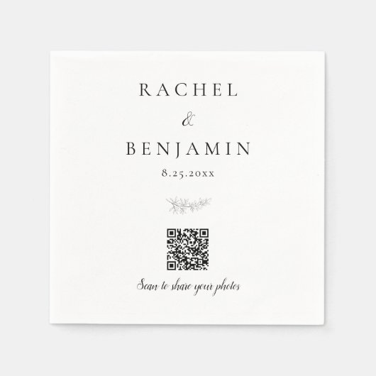 Minimal Wedding QR Code Photo Sharing Elegant Servet (Voorkant)
