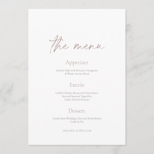 Minimal Wedding Reception Menu with Thank You Card Kaart (Voorkant)