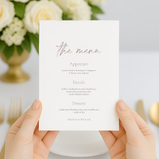 Minimal Wedding Reception Menu with Thank You Card Kaart