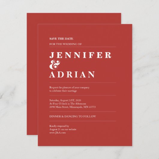 Minimal Wedding Save the Date Kaarten (Voorkant / Achterkant)